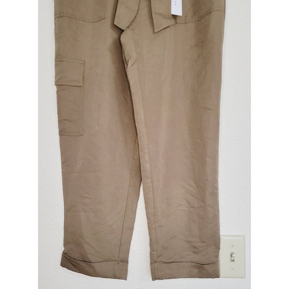 NWT Popsugar Women's Brown High‎ Rise Tie Waist Tapered Ankle Pants. Size M - Picture 3 of 9